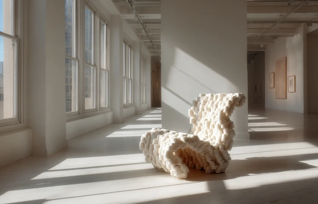 design chair in warehouse space with sun light through windows
